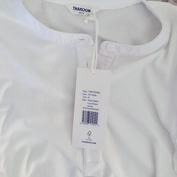 NWT THAKOON Mixed Media Long Sleeve Henley, White, size Medium - Picture 3 of 8